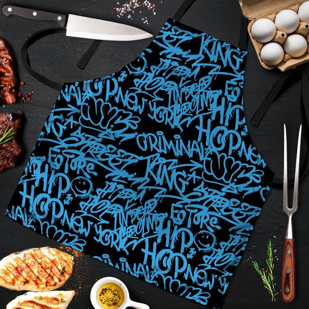 Hiphop Graffiti Blue Text Print Men's Apron-grizzshop