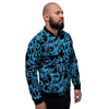 Hiphop Graffiti Blue Text Print Men's Bomber Jacket-grizzshop