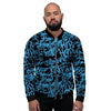 Hiphop Graffiti Blue Text Print Men's Bomber Jacket-grizzshop