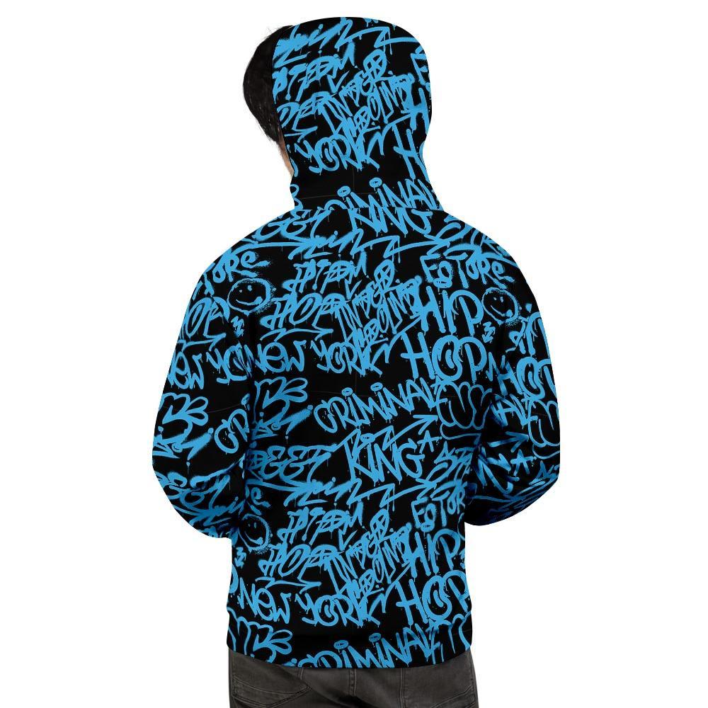 Hiphop Graffiti Blue Text Print Men's Hoodie-grizzshop