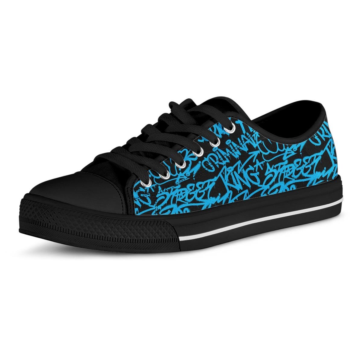 Hiphop Graffiti Blue Text Print Men's Low Top Shoes-grizzshop