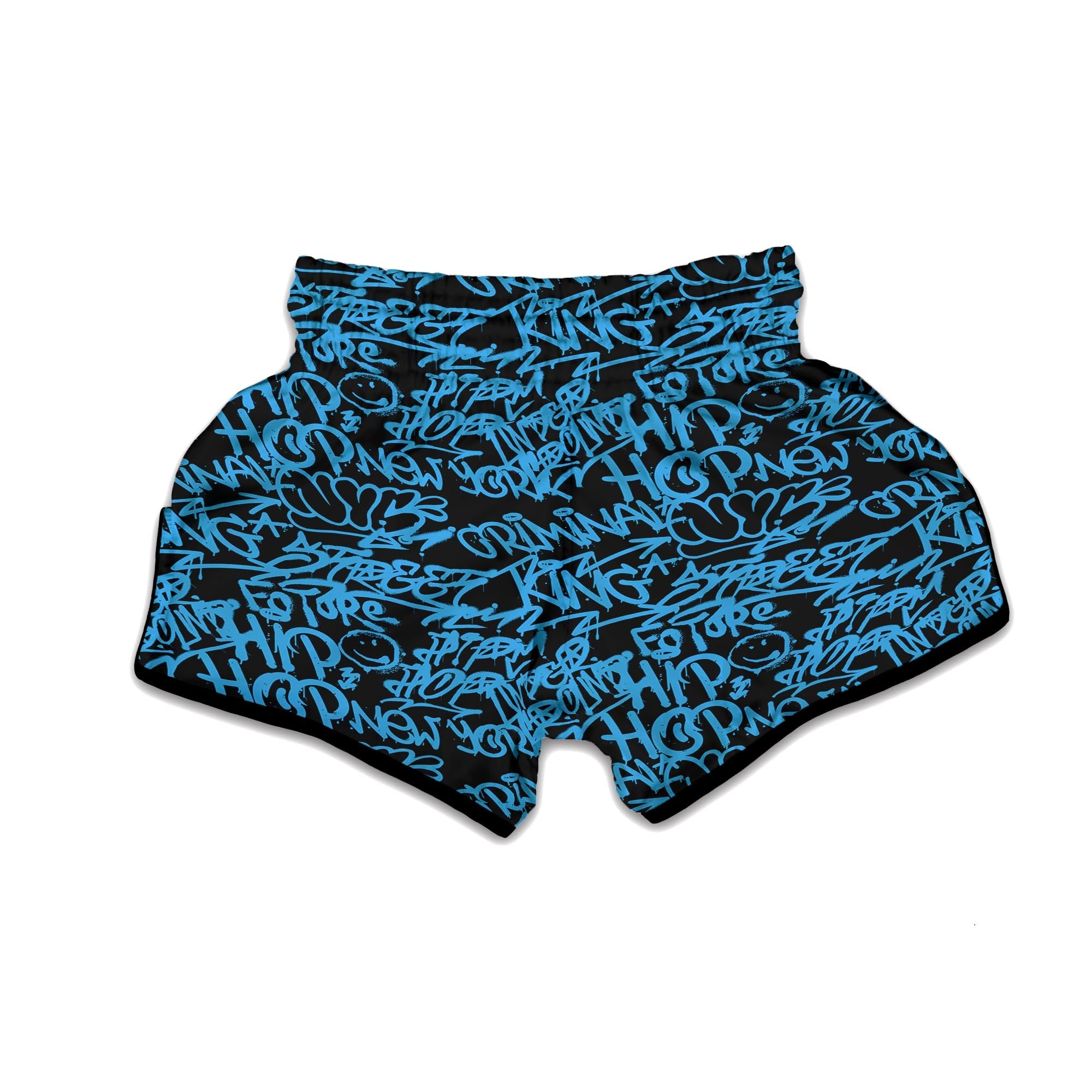 Hiphop Graffiti Blue Text Print Muay Thai Boxing Shorts-grizzshop