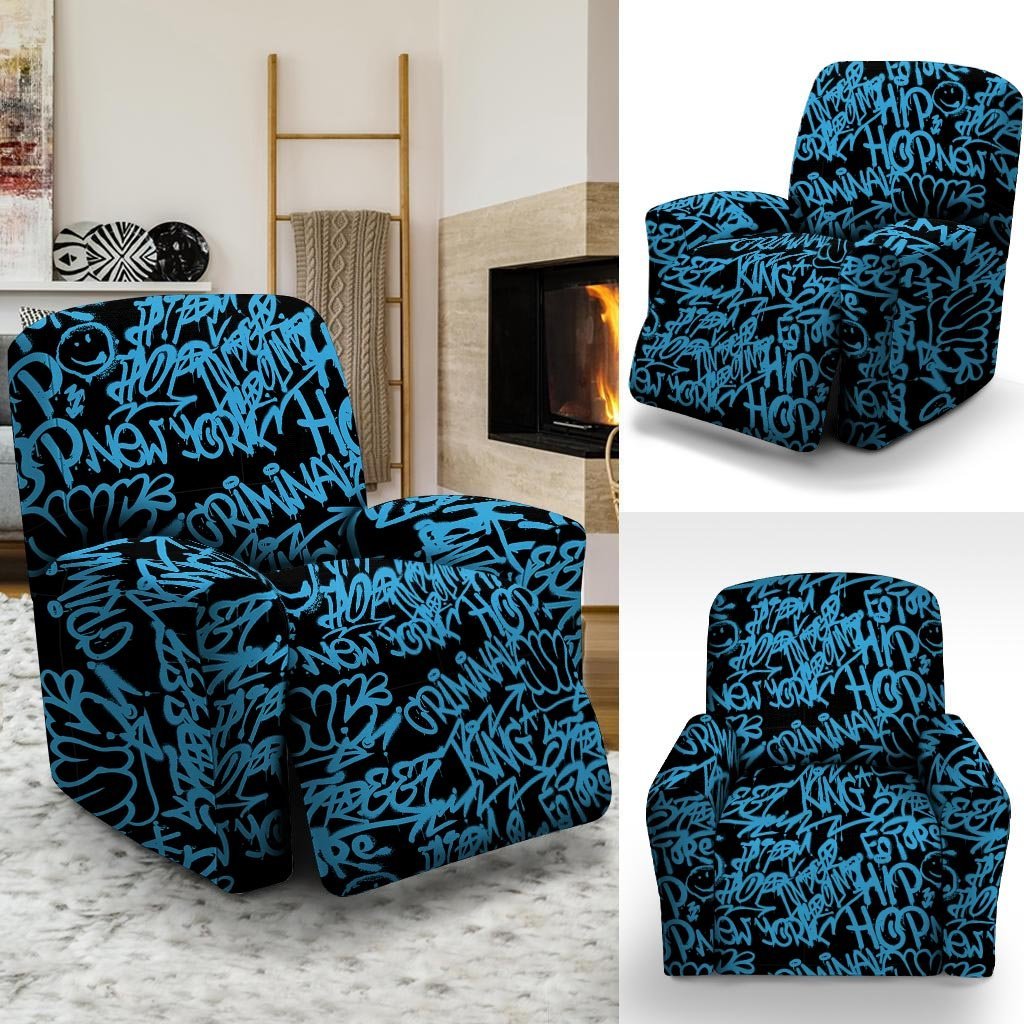 Hiphop Graffiti Blue Text Print Recliner Cover-grizzshop