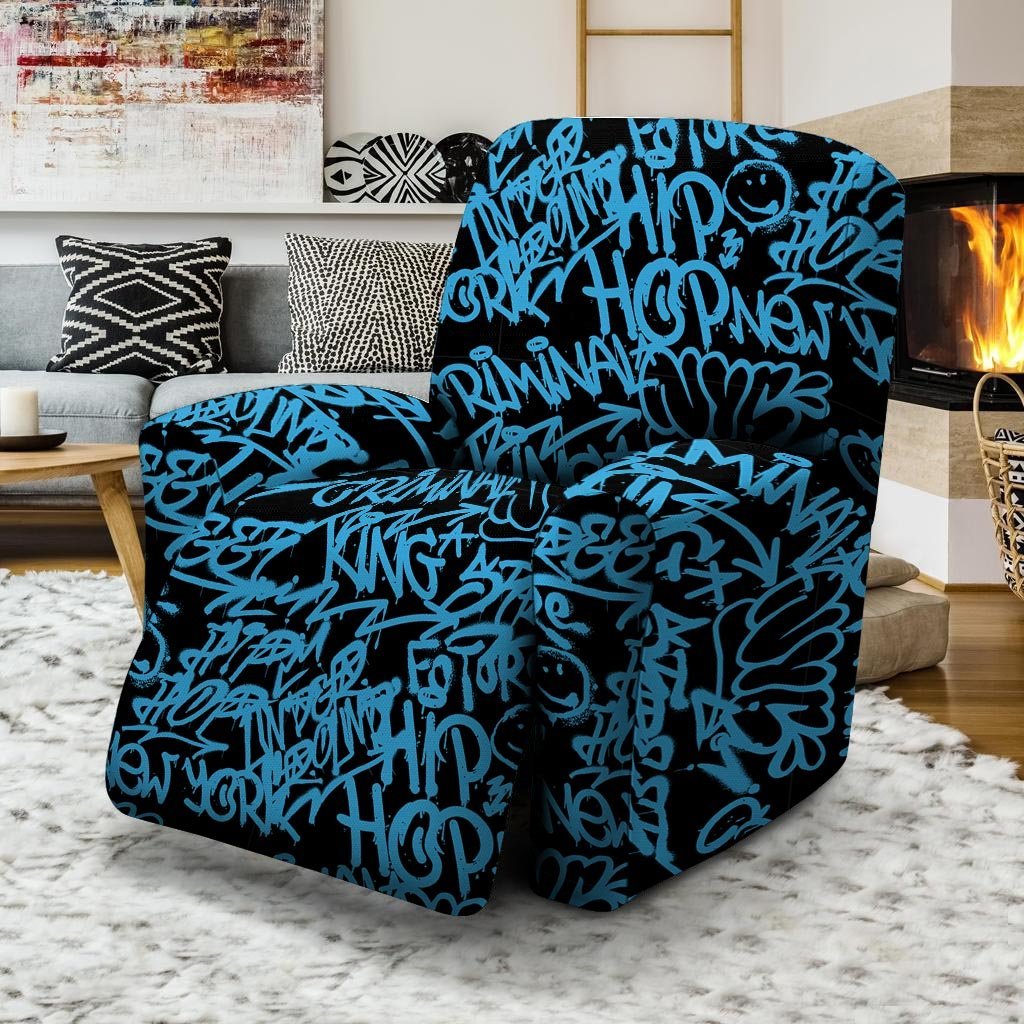 Hiphop Graffiti Blue Text Print Recliner Cover-grizzshop