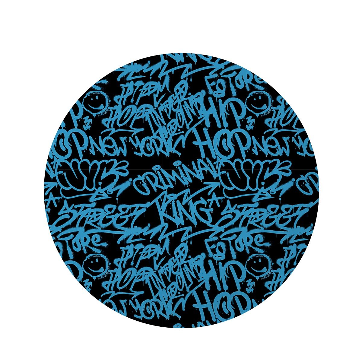 Hiphop Graffiti Blue Text Print Round Rug-grizzshop