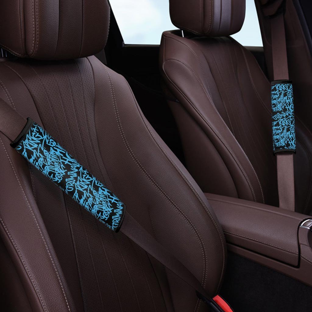 Hiphop Graffiti Blue Text Print Seat Belt Cover-grizzshop