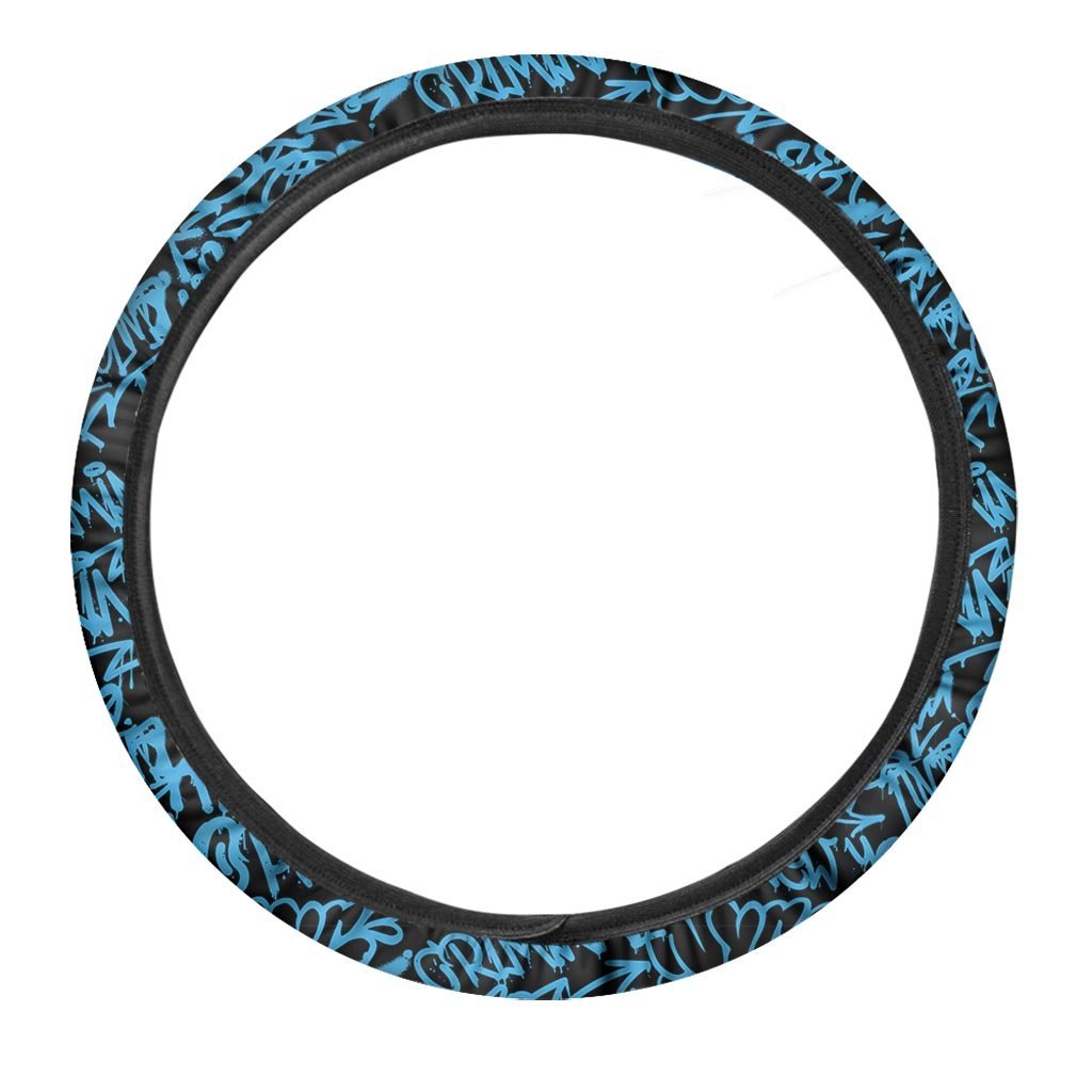 Hiphop Graffiti Blue Text Print Steering Wheel Cover-grizzshop