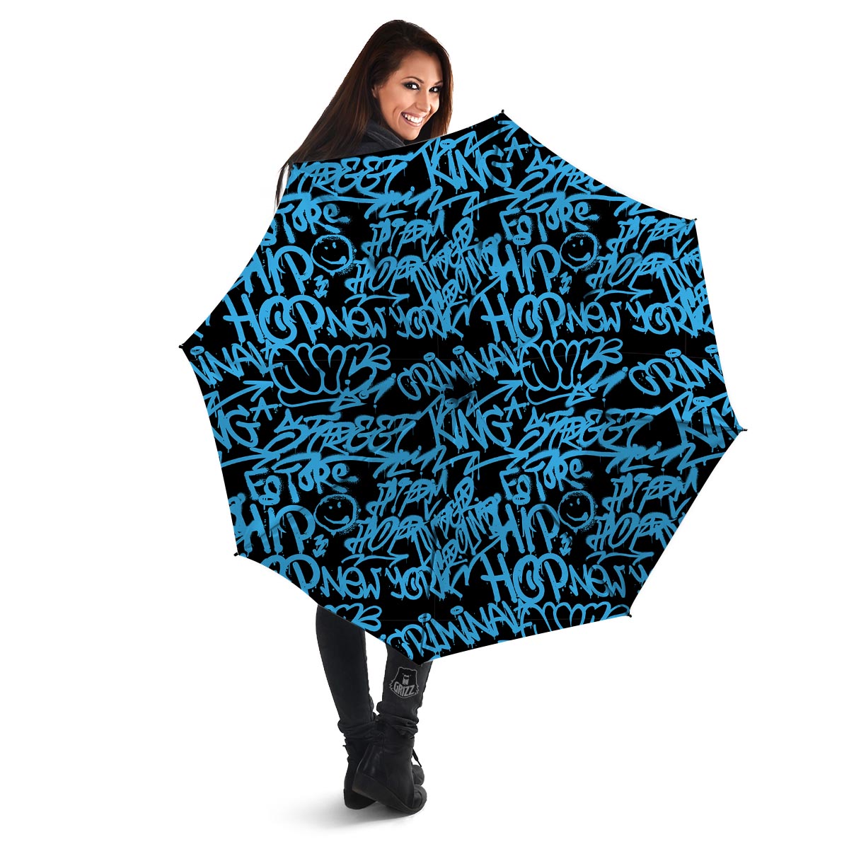 Hiphop Graffiti Blue Text Print Umbrella-grizzshop