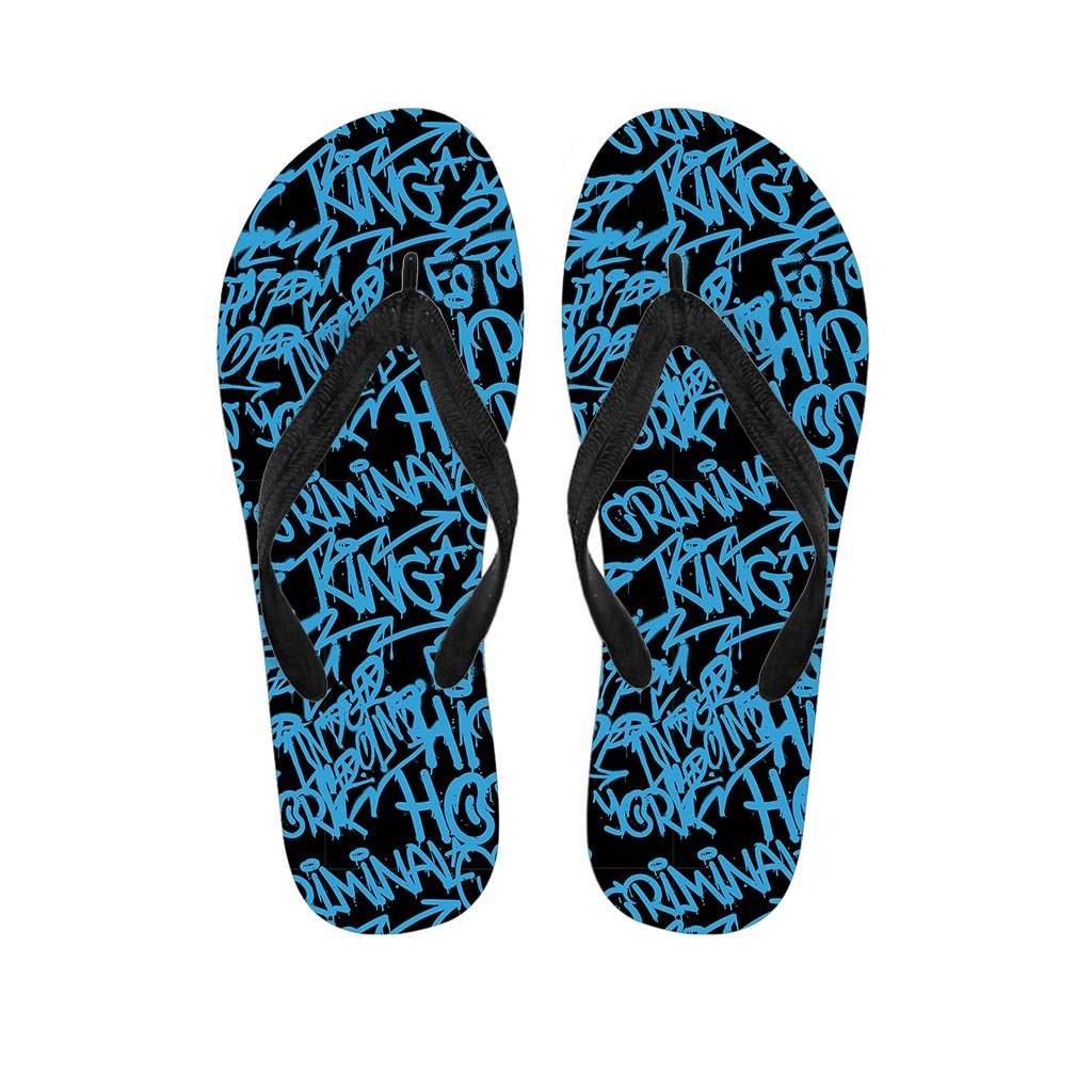 Hiphop Graffiti Blue Text Print Women's Flip Flops-grizzshop