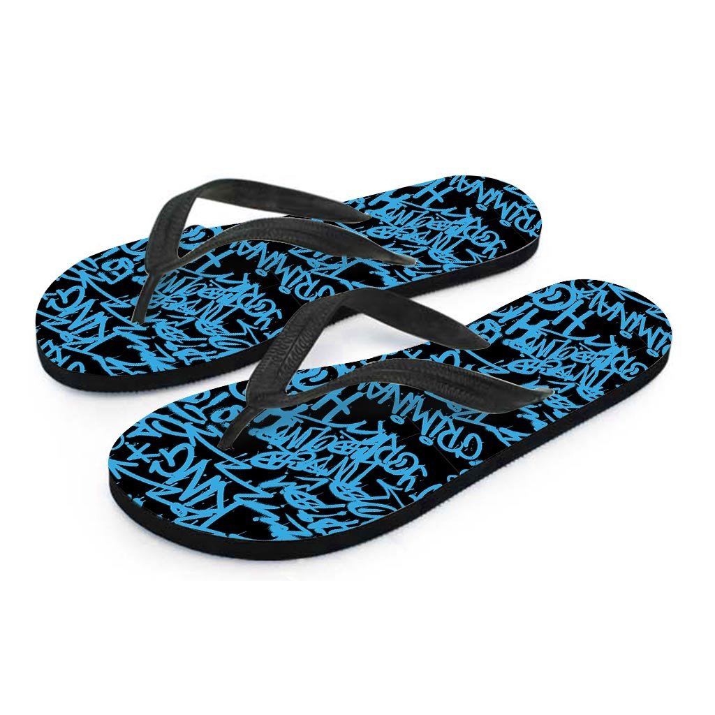 Hiphop Graffiti Blue Text Print Women's Flip Flops-grizzshop