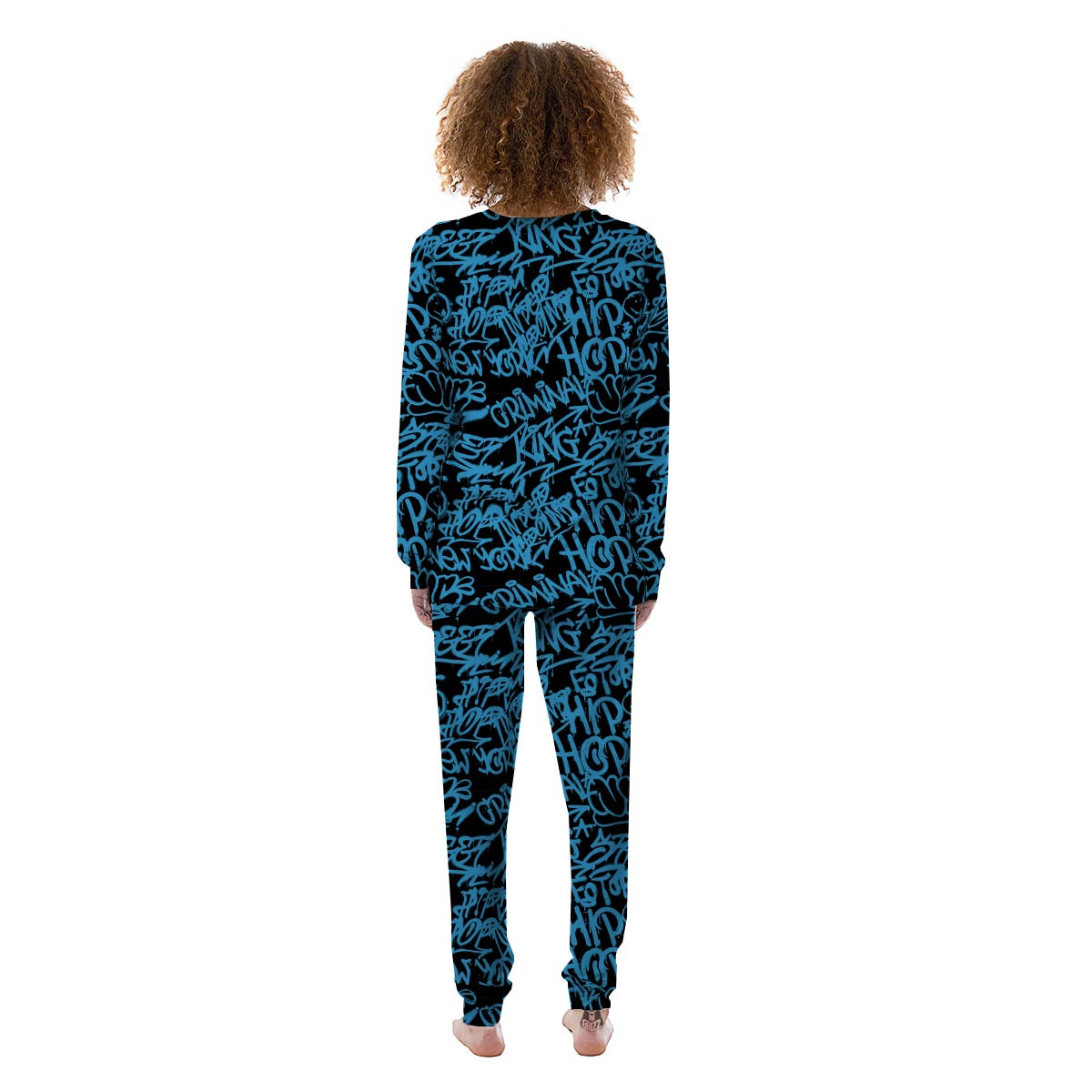 Hiphop Graffiti Blue Text Print Women's Pajamas-grizzshop