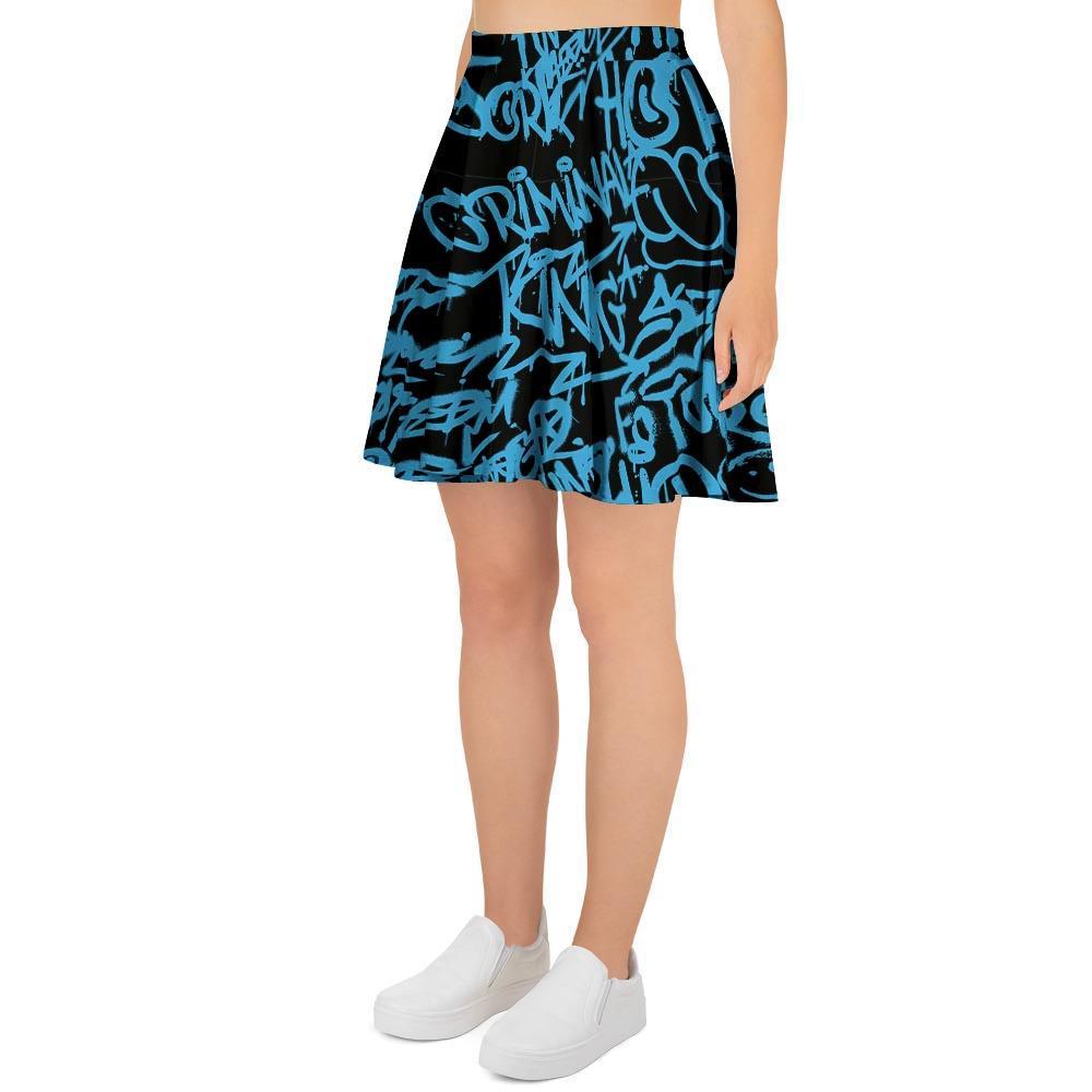 Hiphop Graffiti Blue Text Print Women's Skirt-grizzshop