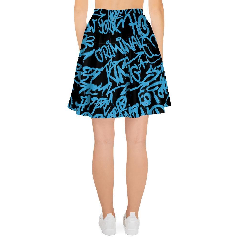 Hiphop Graffiti Blue Text Print Women's Skirt-grizzshop