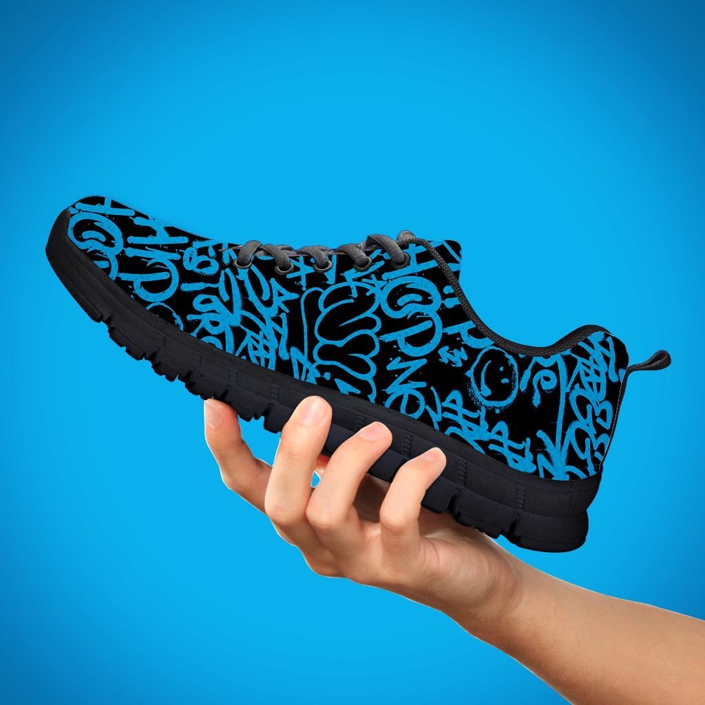 Hiphop Graffiti Blue Text Print Women's Sneakers-grizzshop