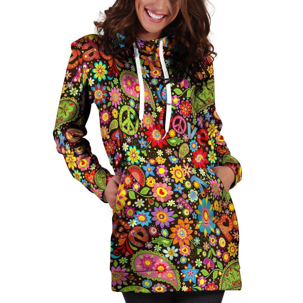 Hippe Peace Hoodie Dress-grizzshop