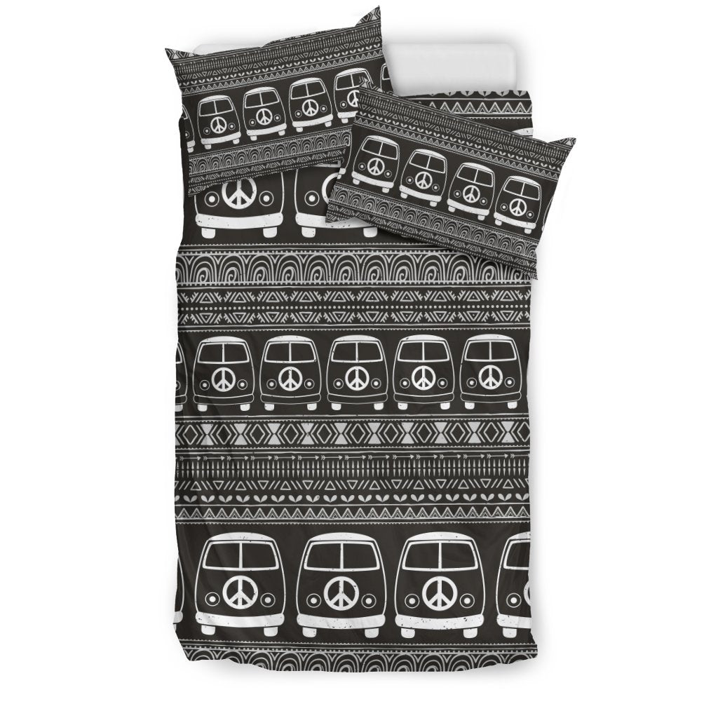 Hippie Aztec Van Peace Sign Pattern Print Duvet Cover Bedding Set-grizzshop