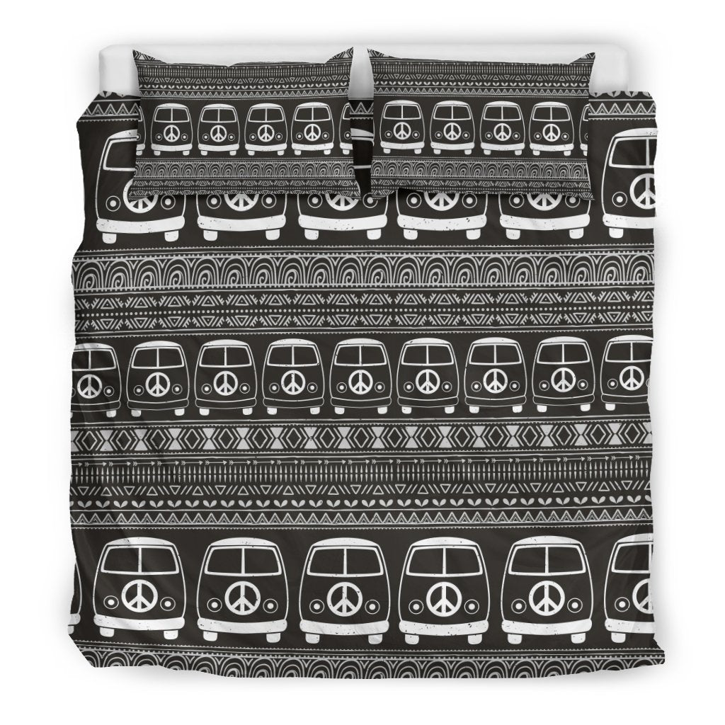 Hippie Aztec Van Peace Sign Pattern Print Duvet Cover Bedding Set-grizzshop