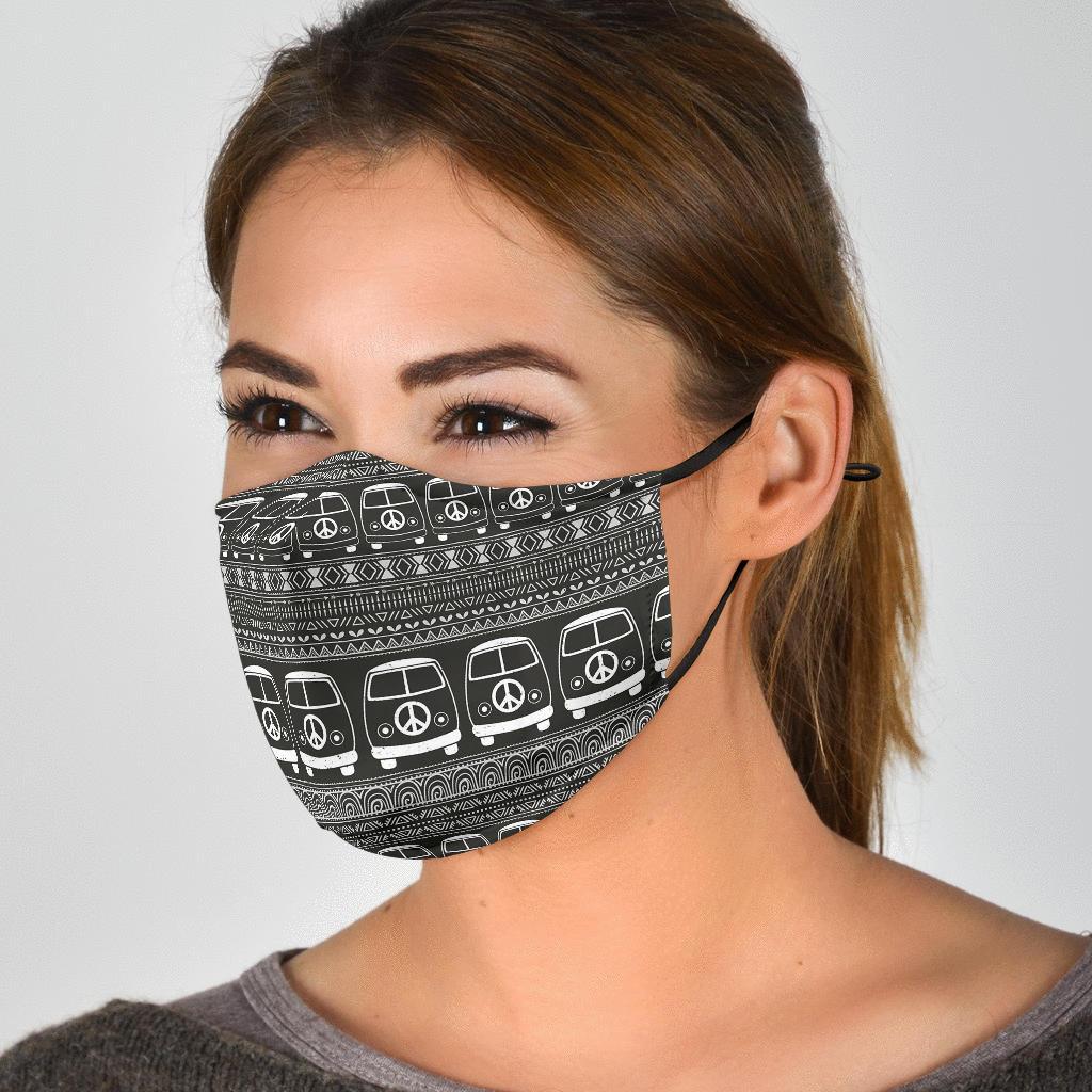 Hippie Aztec Van Peace Sign Pattern Print Face Mask-grizzshop