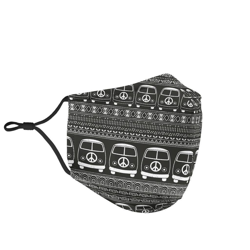 Hippie Aztec Van Peace Sign Pattern Print Face Mask-grizzshop