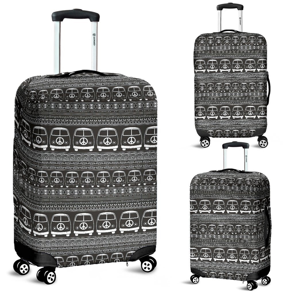 Hippie Aztec Van Peace Sign Pattern Print Luggage Cover Protector-grizzshop