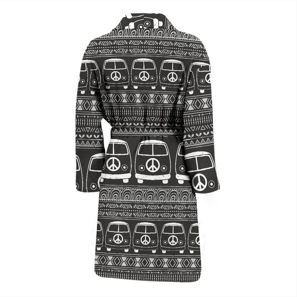 Hippie Aztec Van Peace Sign Pattern Print Men Long Robe-grizzshop