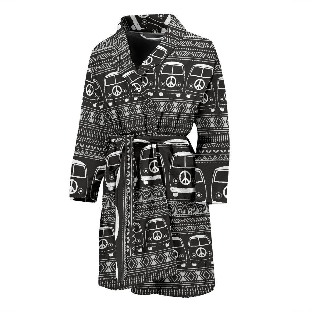 Hippie Aztec Van Peace Sign Pattern Print Men Long Robe-grizzshop