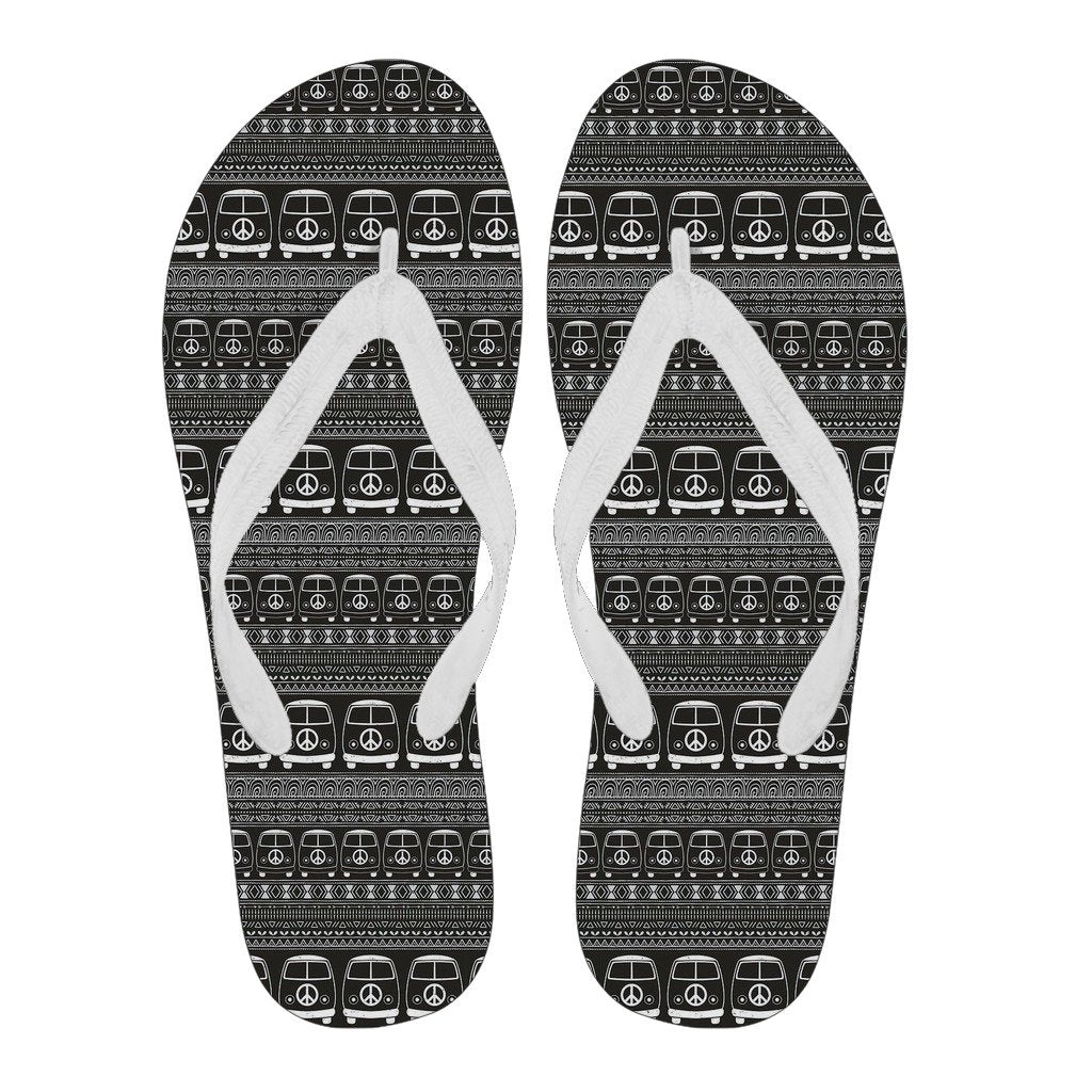 Hippie Aztec Van Peace Sign Pattern Print Men & Women Flip Flops-grizzshop