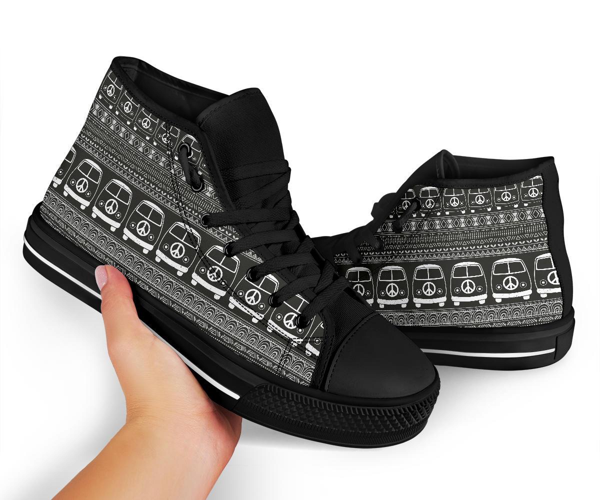 Hippie Aztec Van Peace Sign Pattern Print Men Women's High Top Shoes-grizzshop