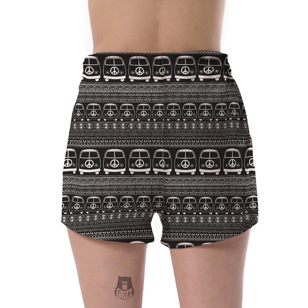 Hippie Aztec Van Peace Sign Pattern Print Women's Shorts-grizzshop