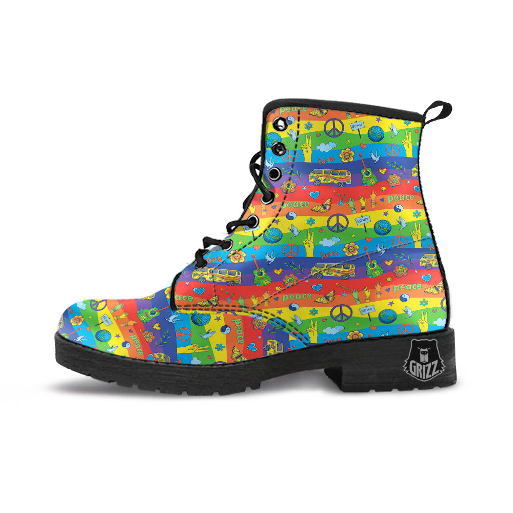 Hippie Drawing Psychedelic Wave Print Pattern Leather Boots-grizzshop