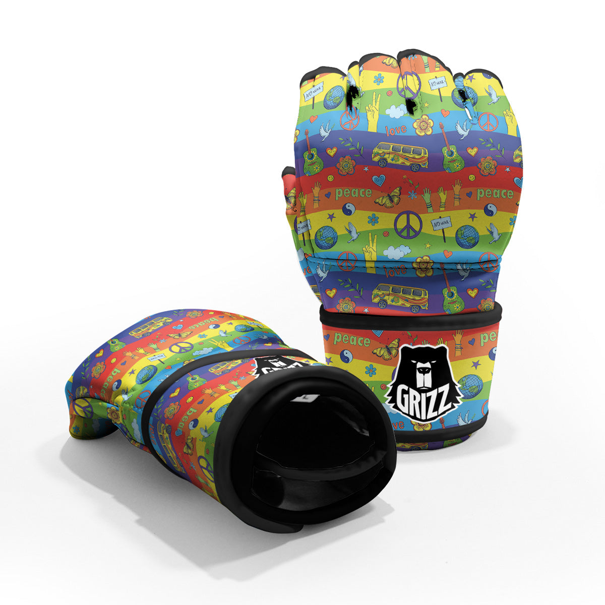 Hippie Drawing Psychedelic Wave Print Pattern MMA Gloves-grizzshop