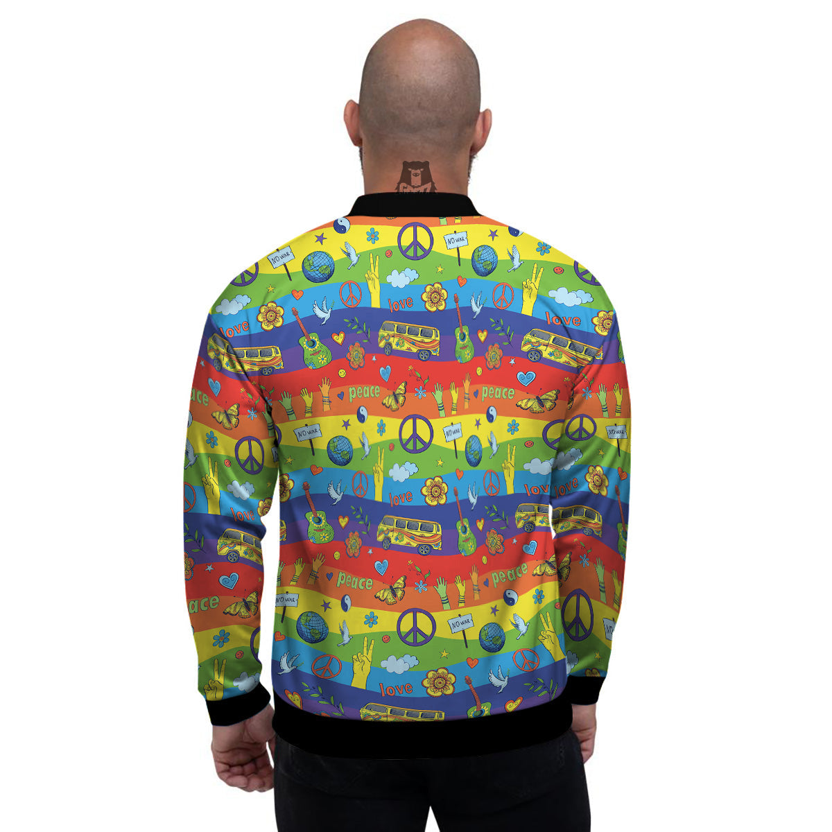 Hippie Drawing Psychedelic Wave Print Pattern Men's Bomber Jacket-grizzshop