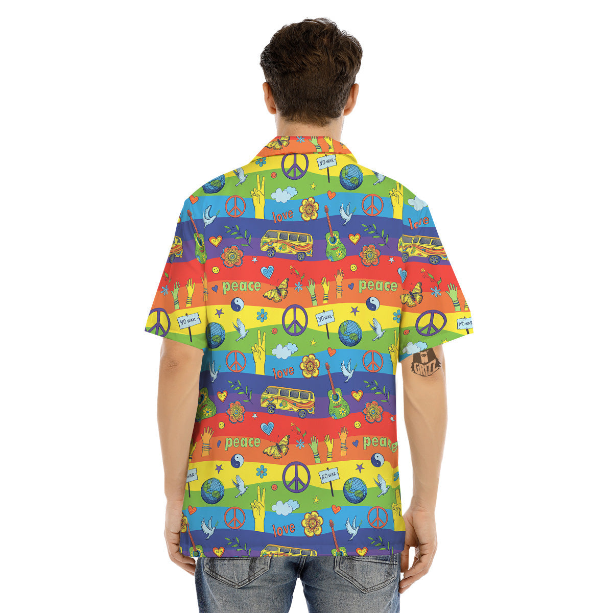 Hippie Drawing Psychedelic Wave Print Pattern Men's Hawaiian Shirt-grizzshop