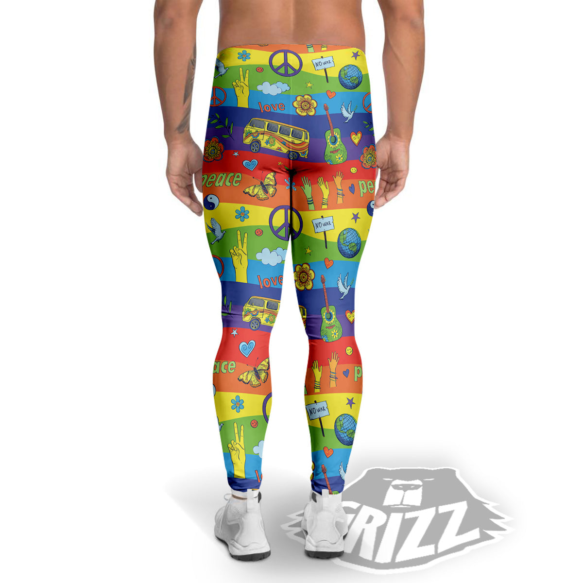 Hippie Drawing Psychedelic Wave Print Pattern Men's Leggings-grizzshop