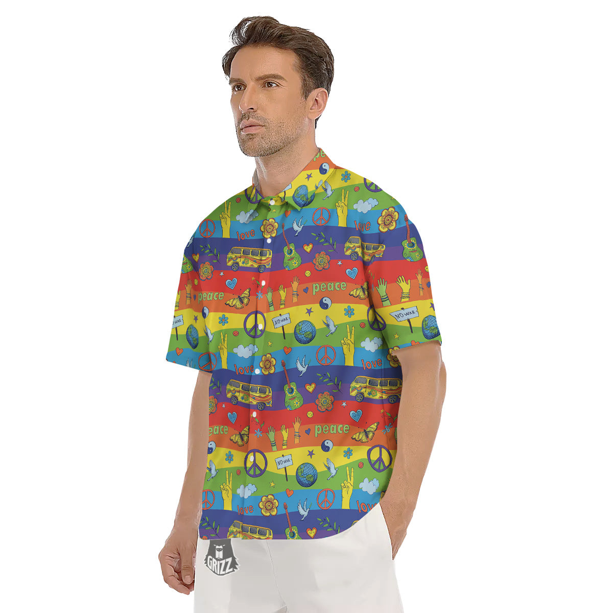 Hippie Drawing Psychedelic Wave Print Pattern Men's Short Sleeve Shirts-grizzshop