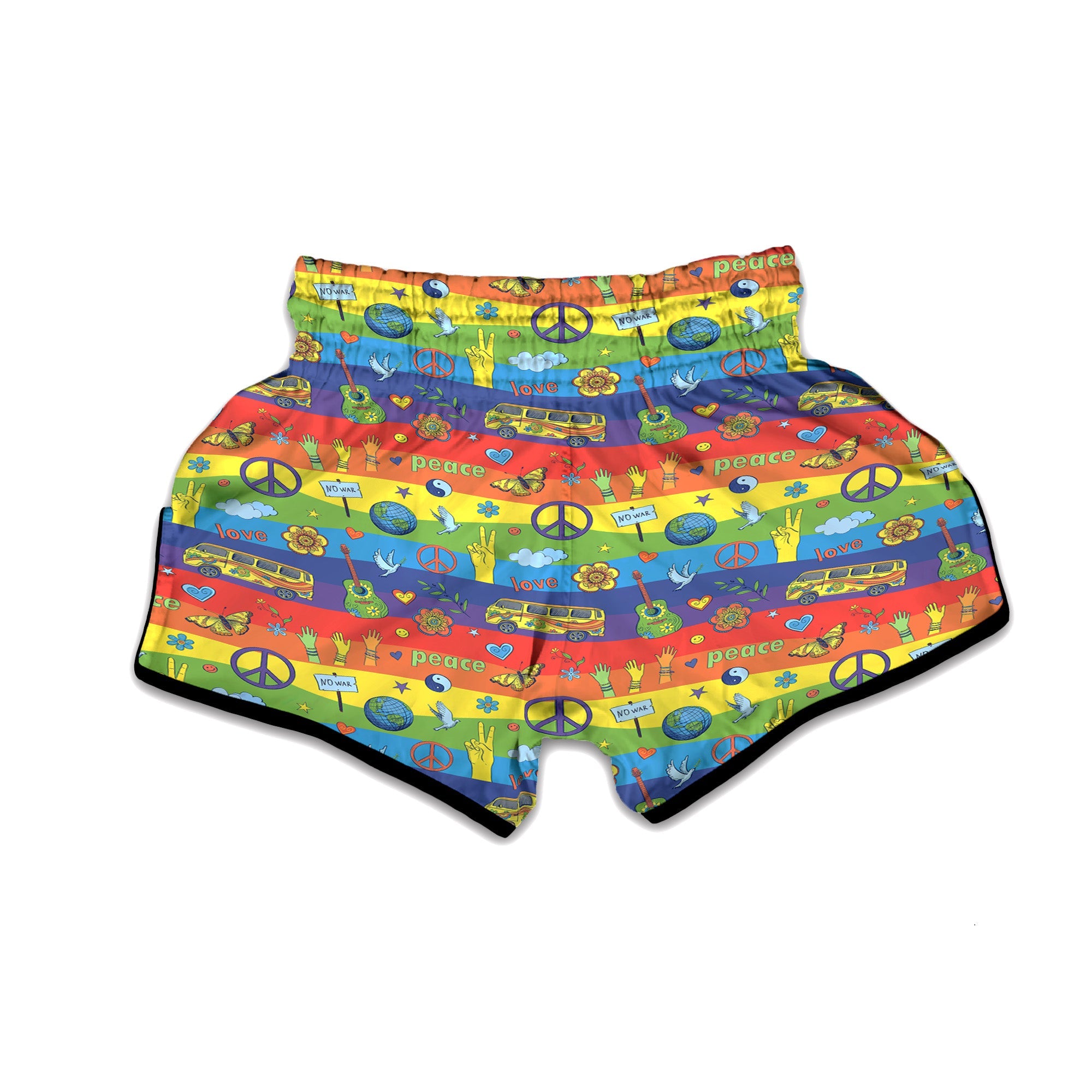 Hippie Drawing Psychedelic Wave Print Pattern Muay Thai Boxing Shorts-grizzshop