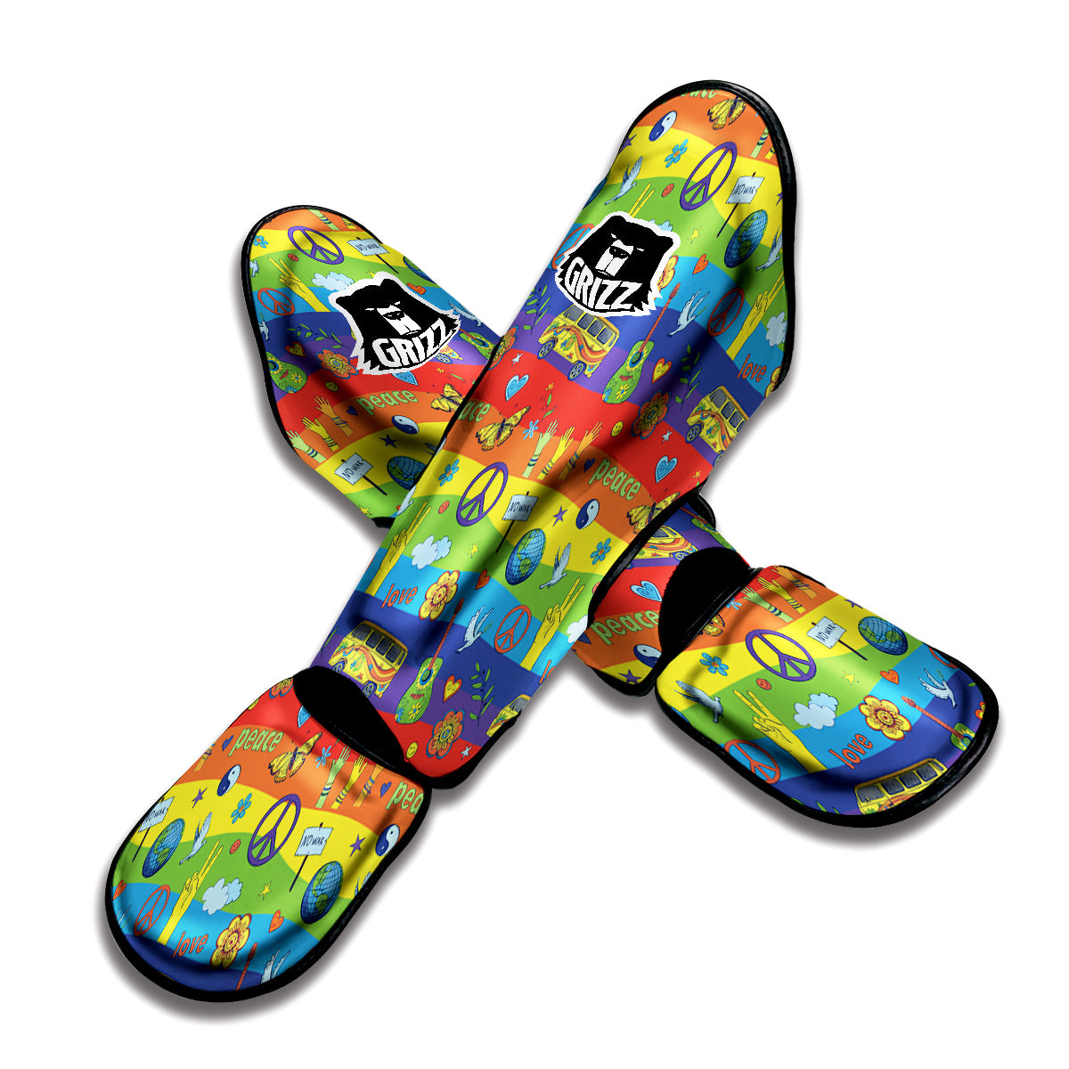 Hippie Drawing Psychedelic Wave Print Pattern Muay Thai Shin Guards-grizzshop