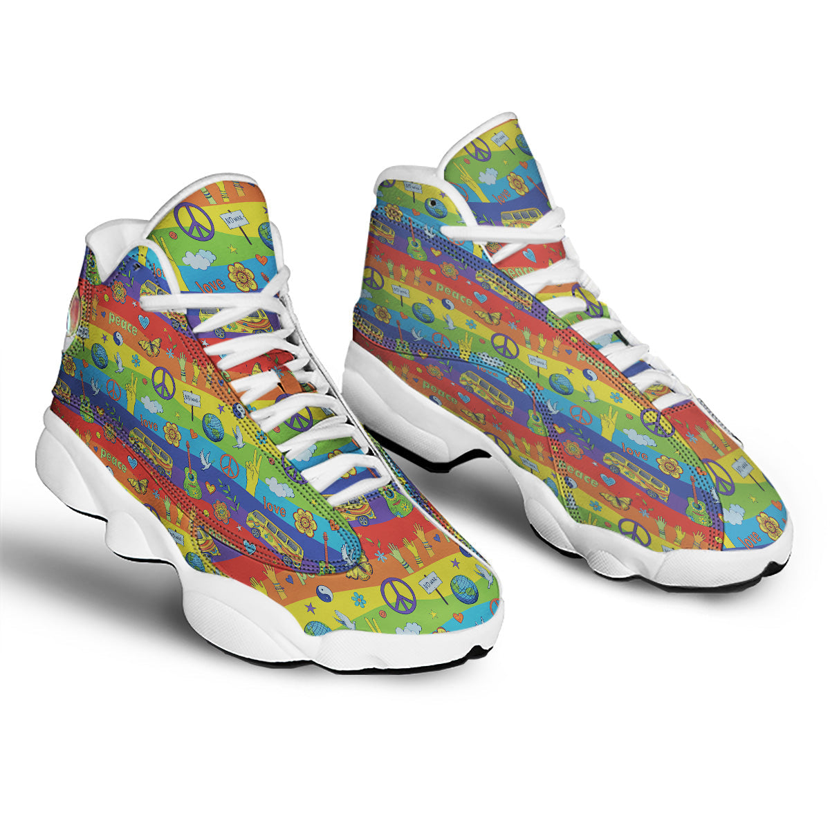 Hippie Drawing Psychedelic Wave Print Pattern White Basketball Shoes-grizzshop
