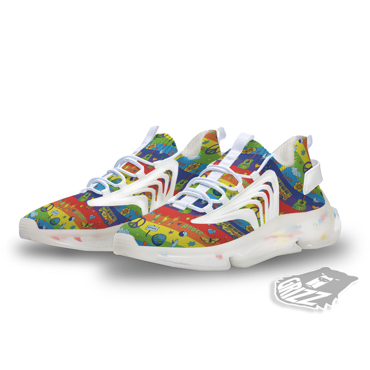 Hippie Drawing Psychedelic Wave Print Pattern White Gym Shoes-grizzshop
