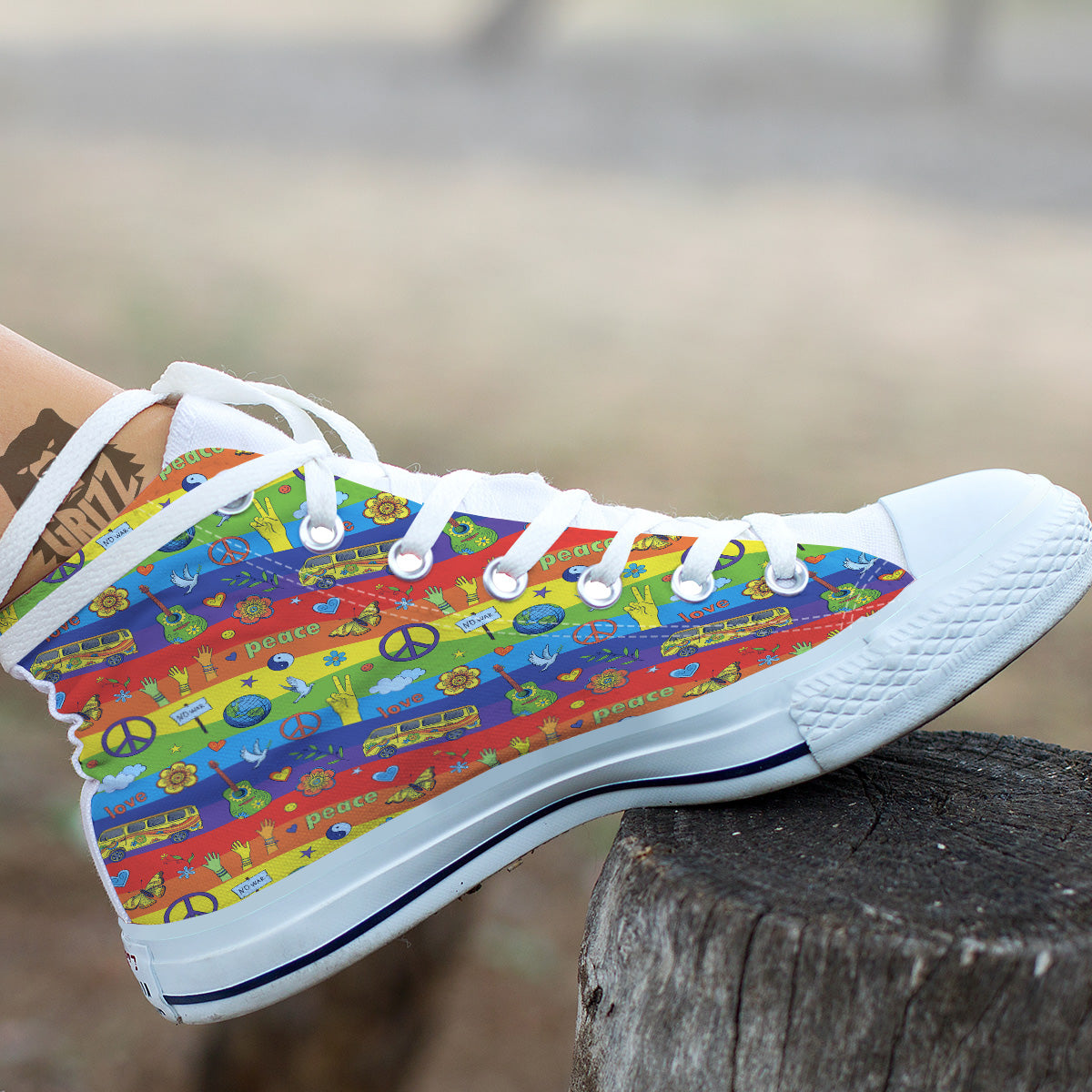 Hippie Drawing Psychedelic Wave Print Pattern White High Top Shoes-grizzshop