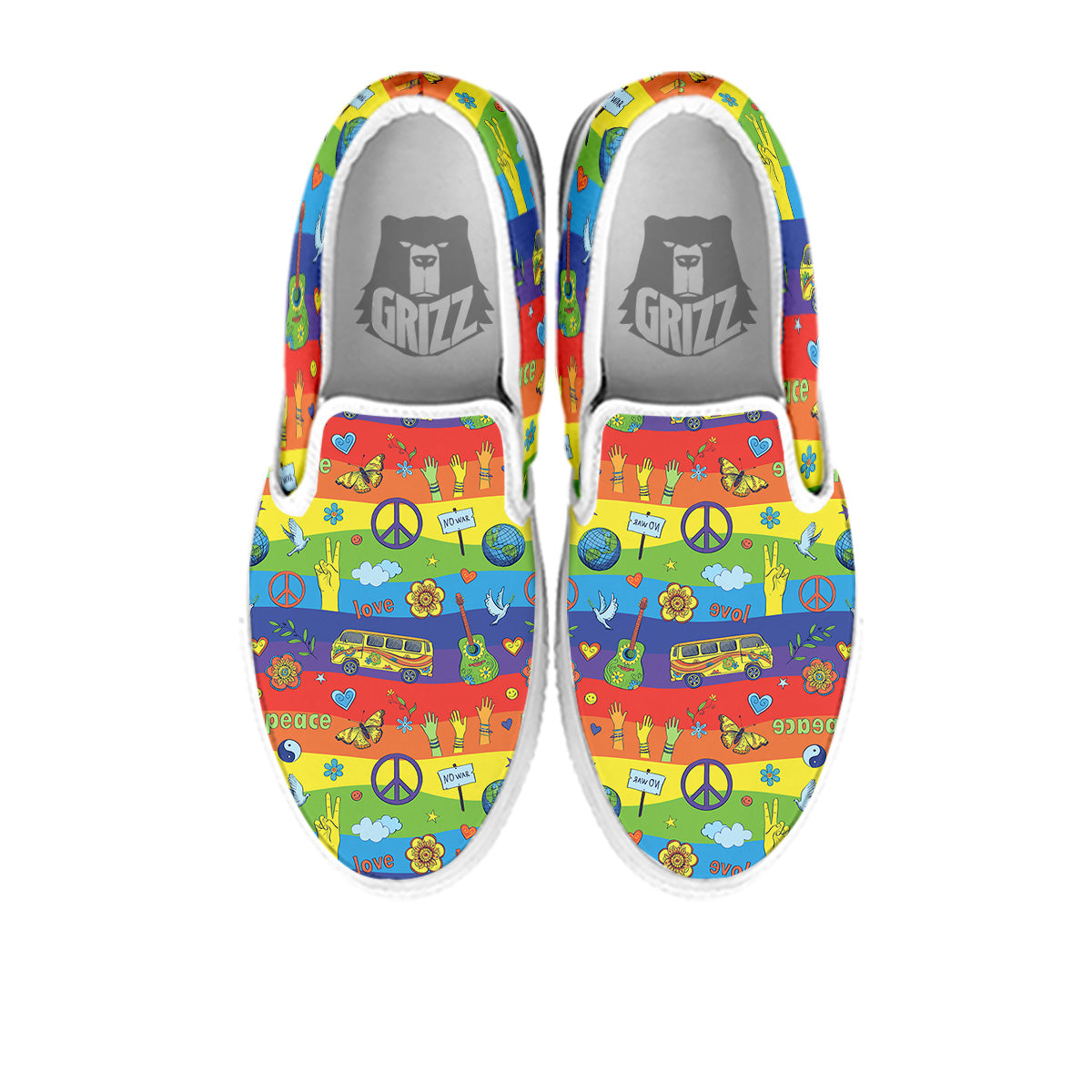 Hippie Drawing Psychedelic Wave Print Pattern White Slip On Shoes-grizzshop