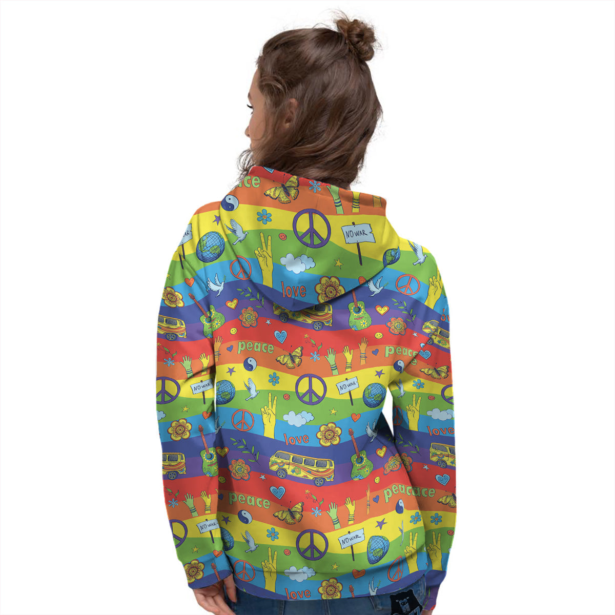Hippie Drawing Psychedelic Wave Print Pattern Women's Hoodie-grizzshop