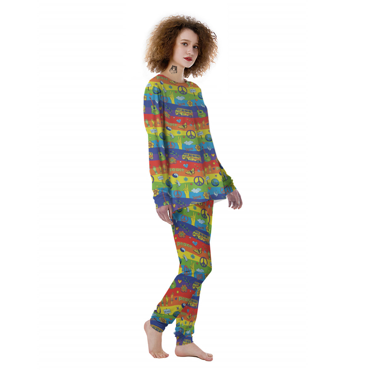 Hippie Drawing Psychedelic Wave Print Pattern Women's Pajamas-grizzshop