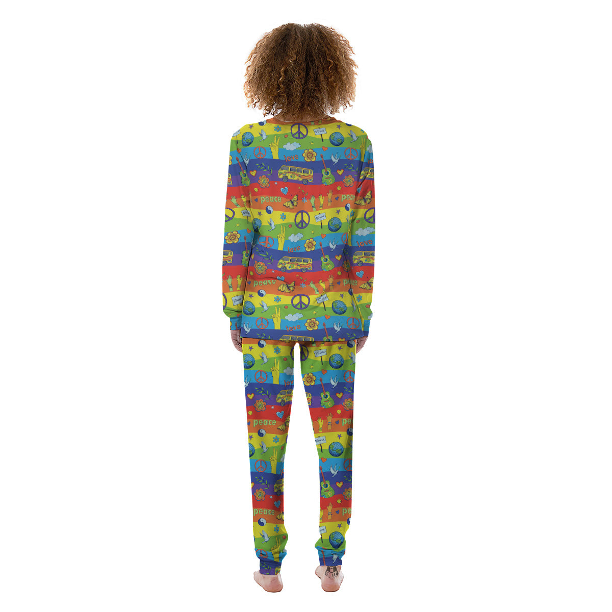 Hippie Drawing Psychedelic Wave Print Pattern Women's Pajamas-grizzshop