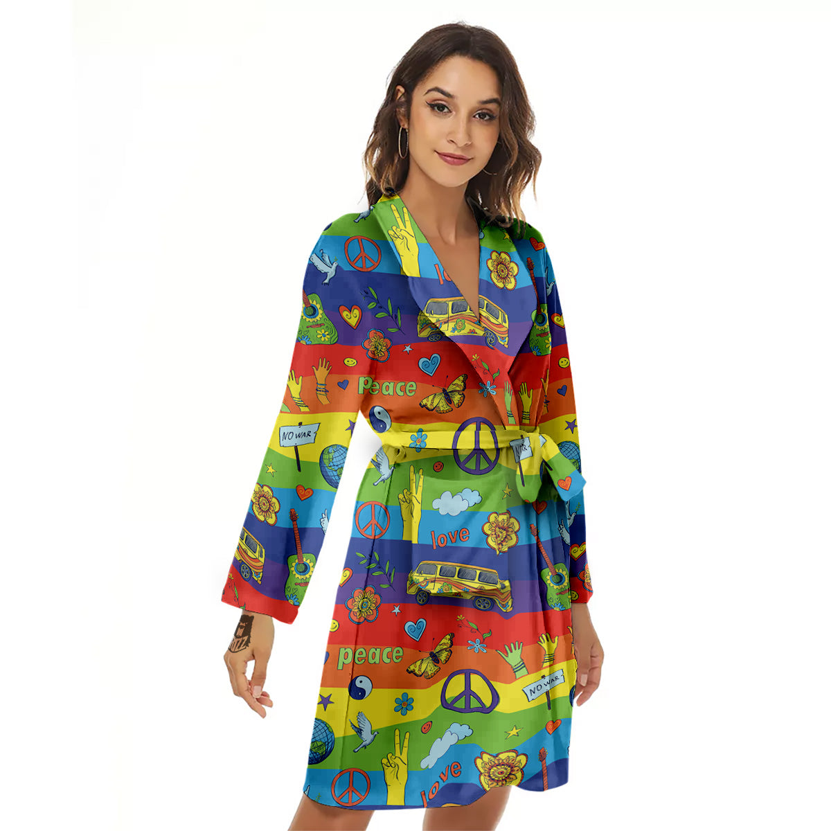 Hippie Drawing Psychedelic Wave Print Pattern Women's Robe-grizzshop