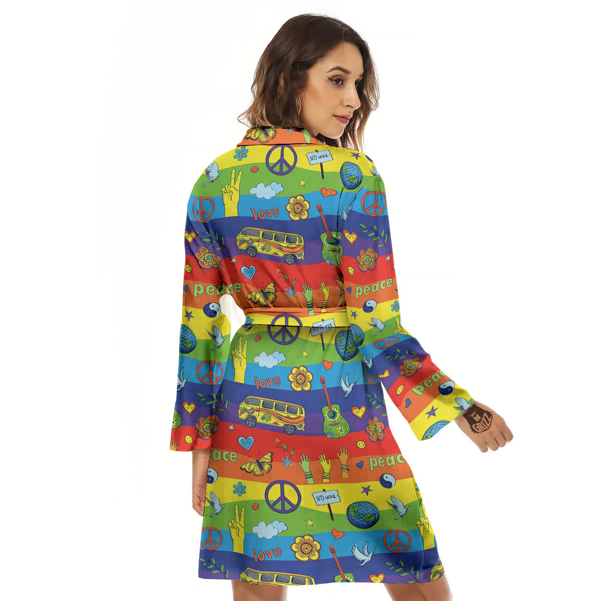 Hippie Drawing Psychedelic Wave Print Pattern Women's Robe-grizzshop