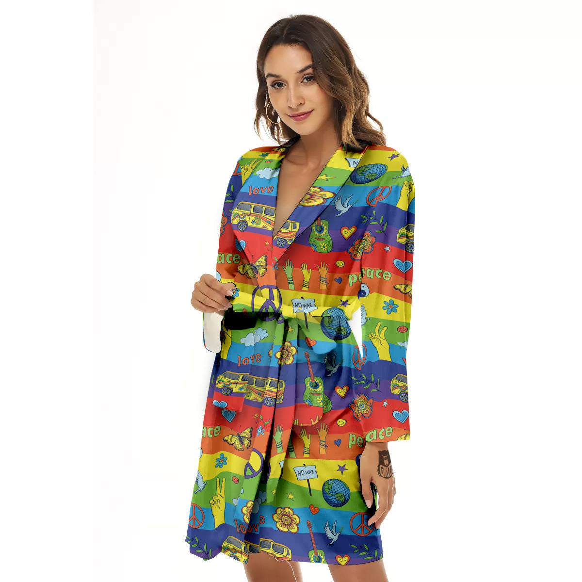 Hippie Drawing Psychedelic Wave Print Pattern Women's Robe-grizzshop
