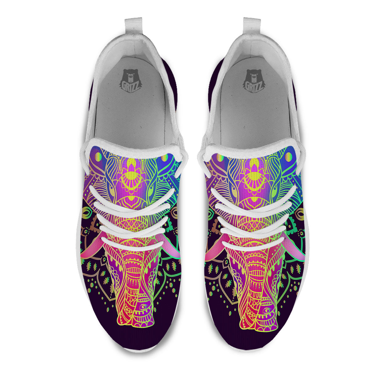 Hippie Elephant Indian Boho Print White Athletic Shoes-grizzshop