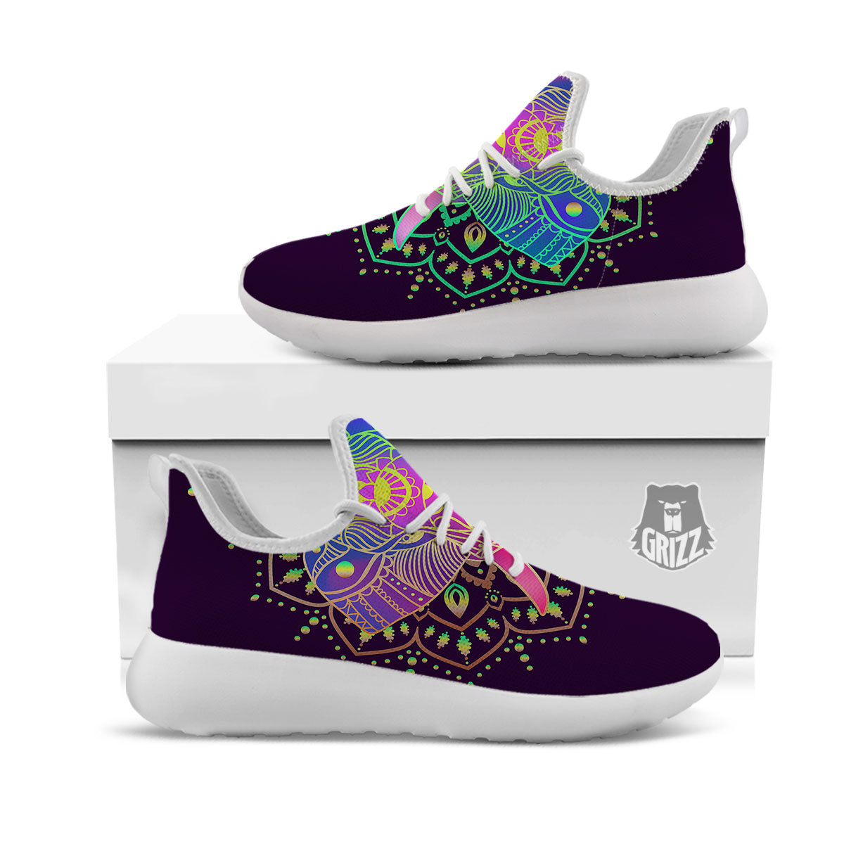 Hippie Elephant Indian Boho Print White Athletic Shoes-grizzshop