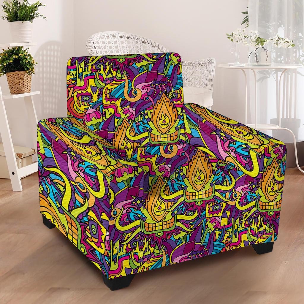 Hippie Flame Psychedelic Trippy Armchair Cover-grizzshop